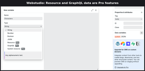 Webstudio variable types with Pro badges on Resource and GraphQL